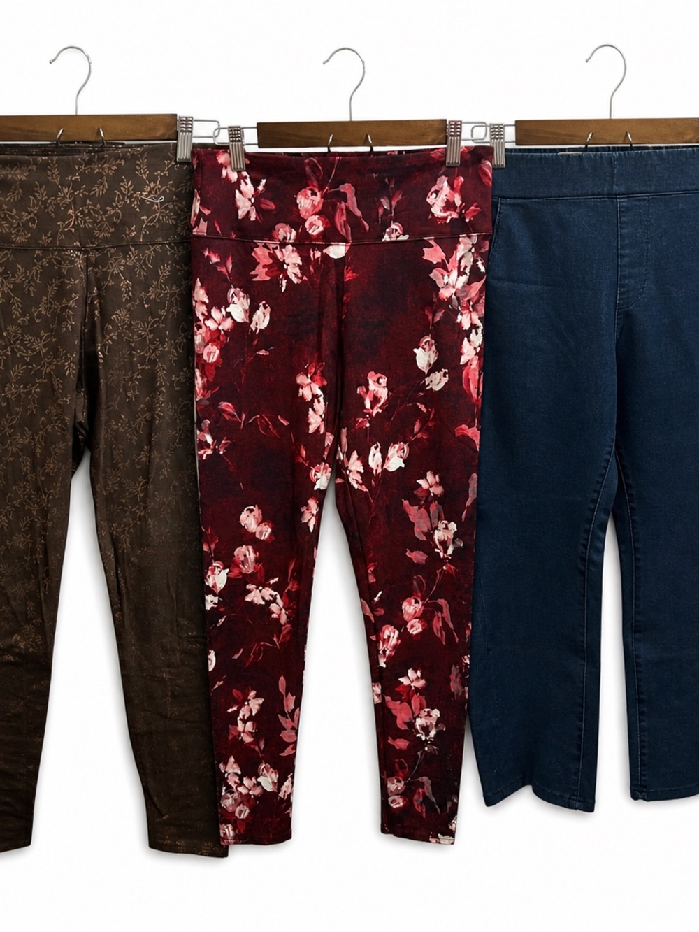 Soft Surroundings Leggings Bundle Size M Floral Brown Red + Blue Stretch